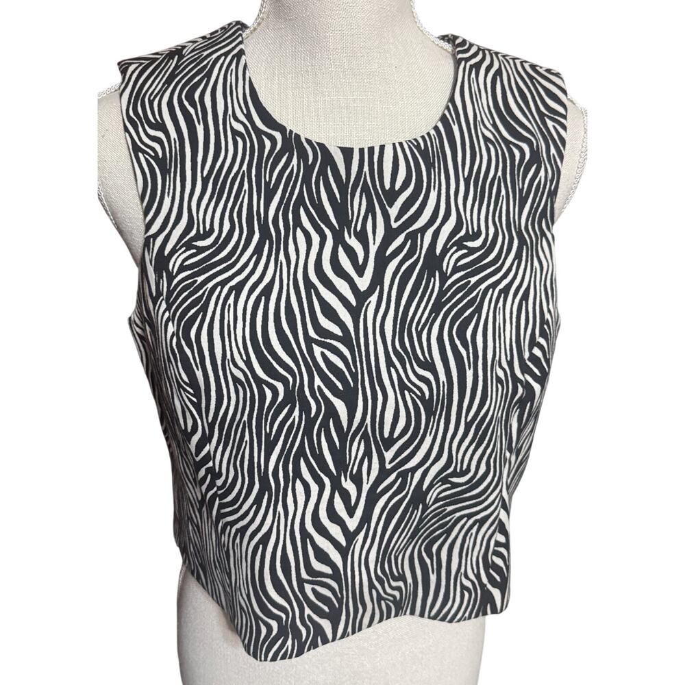 Milly NY Zebra print sleeveless top blouse zippered back sz 8 Old money career
